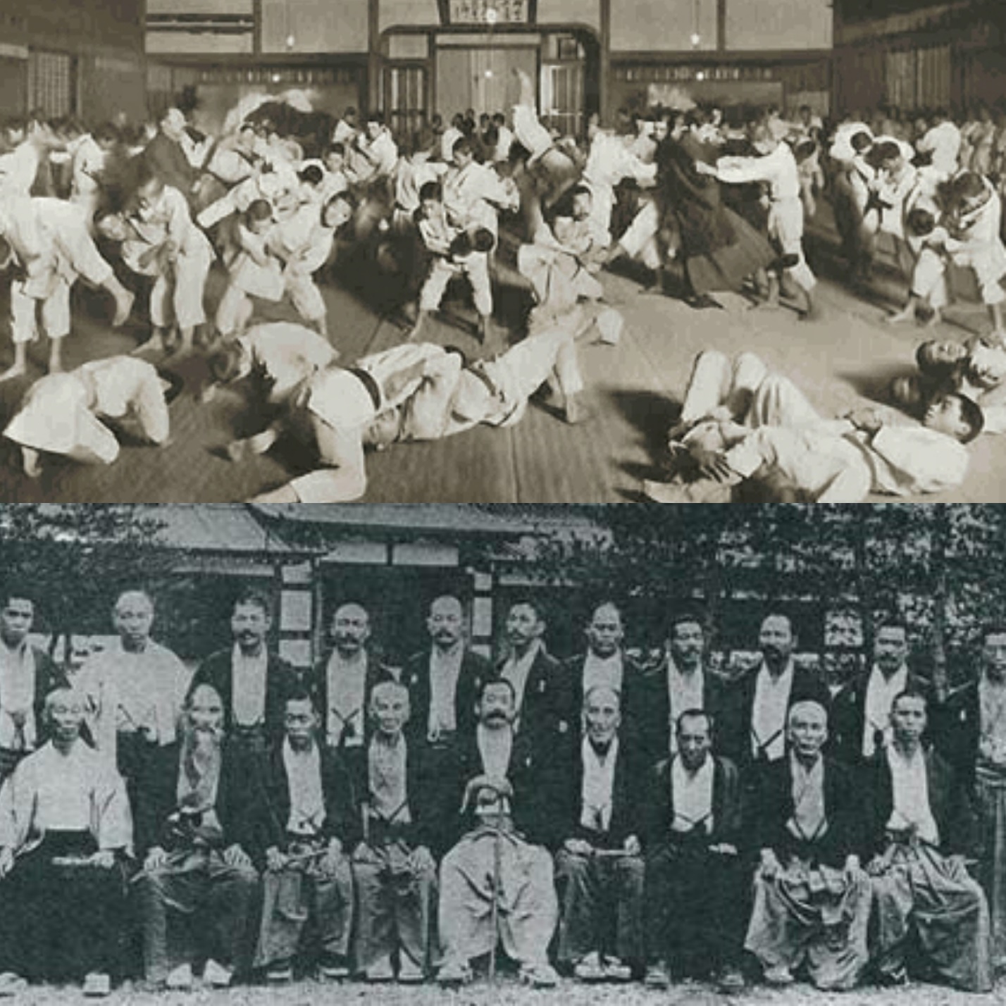 Historical black-and-white Ju Jutsu group training photograph