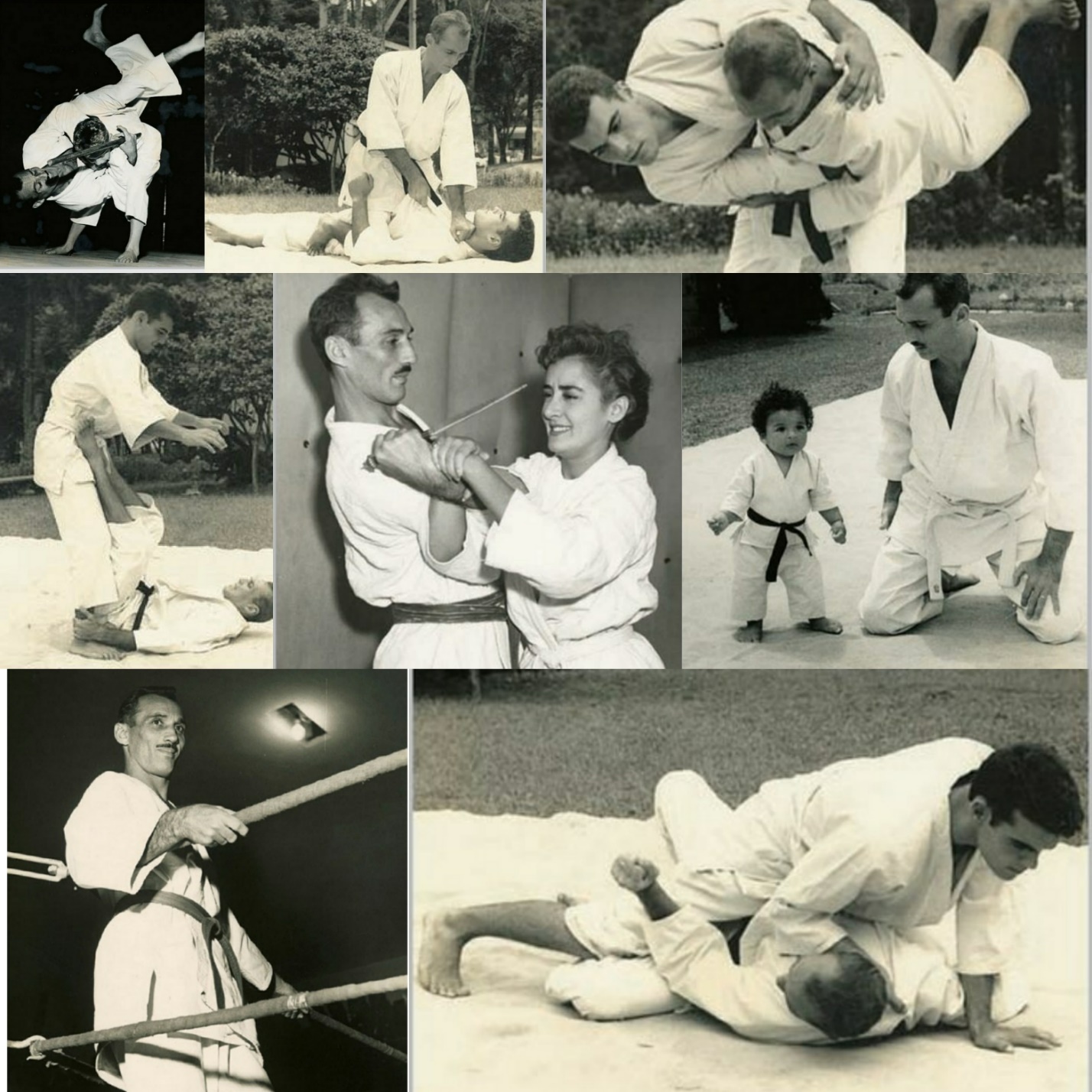 Historical black-and-white Ju Jutsu technique sequence